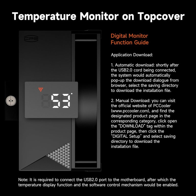 PCCOOLER CPS CPU Air Cooler with Digital Display, ARGB/Non-RGB Version, Digital 4/5/6 Heat Pipes, High-Performance Quiet Tower Cooler, LGA 115X/1200/1700/1851, AM4/AM5 (RT500 Digital ARGB BK) - Image 2